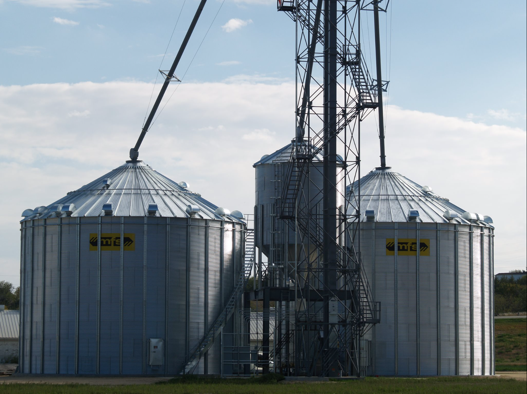 Outside view of grain storage Bins